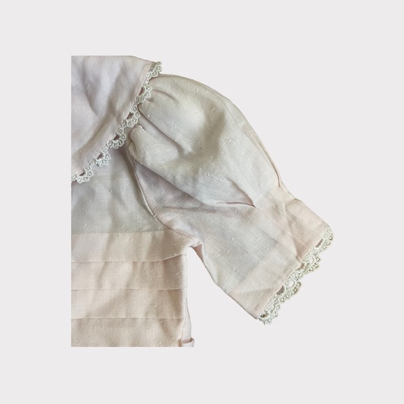 Rare Editions VINTAGE Bib Collar Shoulder Pad Lace Trim Blush Pink Dress - Picture 6 of 7